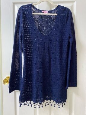 Lilly Pulitzer Navy Crochet Open-Knit Sweater